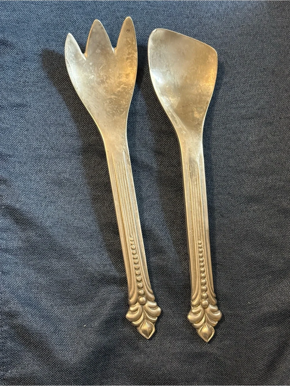 1980s Wilton Armetale Flutes Pearls Salad Serving Set 11.25